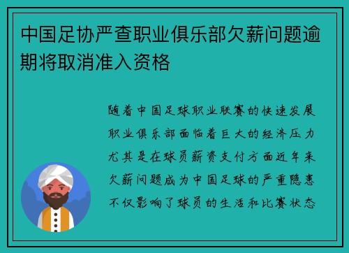 中国足协严查职业俱乐部欠薪问题逾期将取消准入资格 中国足协严查职业俱乐部欠薪问题逾期将取消准入资格